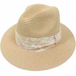 Hat floral pattern strap 57cm pink