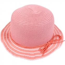Children's hat straw and canvas 54cm coral