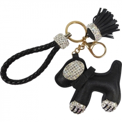 Keyholder Dog Tassles Rhinestones Black
