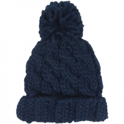 Pompom Hat Thick Knit Navy