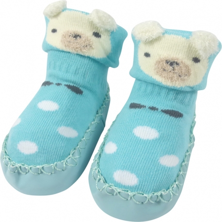 Baby Shoes Bear Dots Blue