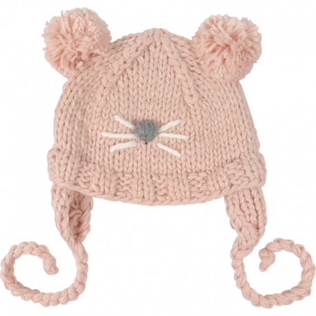 Children's Hat Mouse Knitted Pompoms Pink
