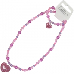 Children necklace/bracelet pink glitter heart