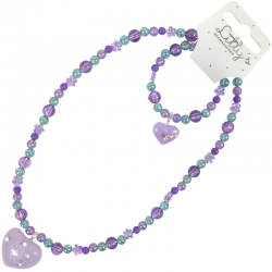 Children necklace/bracelet purple glitter heart