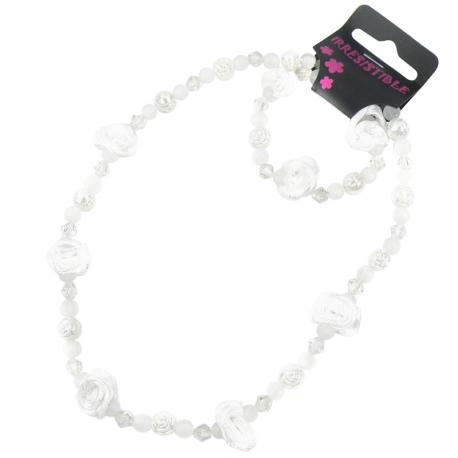 Children necklace and bracelet roses white