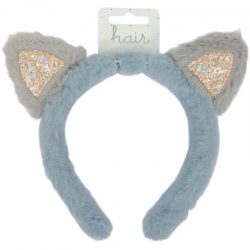 Aliceband 2.0cm furry glitter ears grey/blue