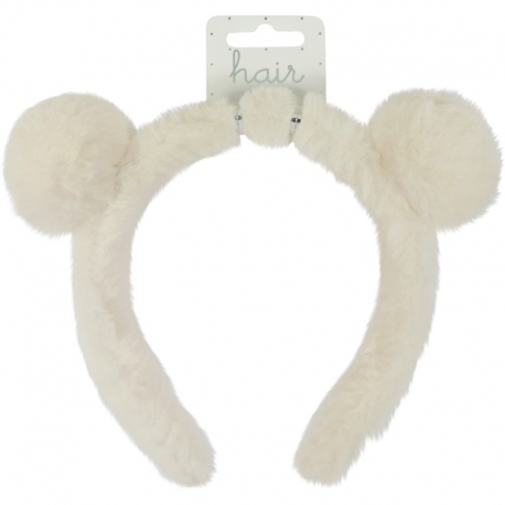 Aliceband 2.5cm furry pompoms ivory
